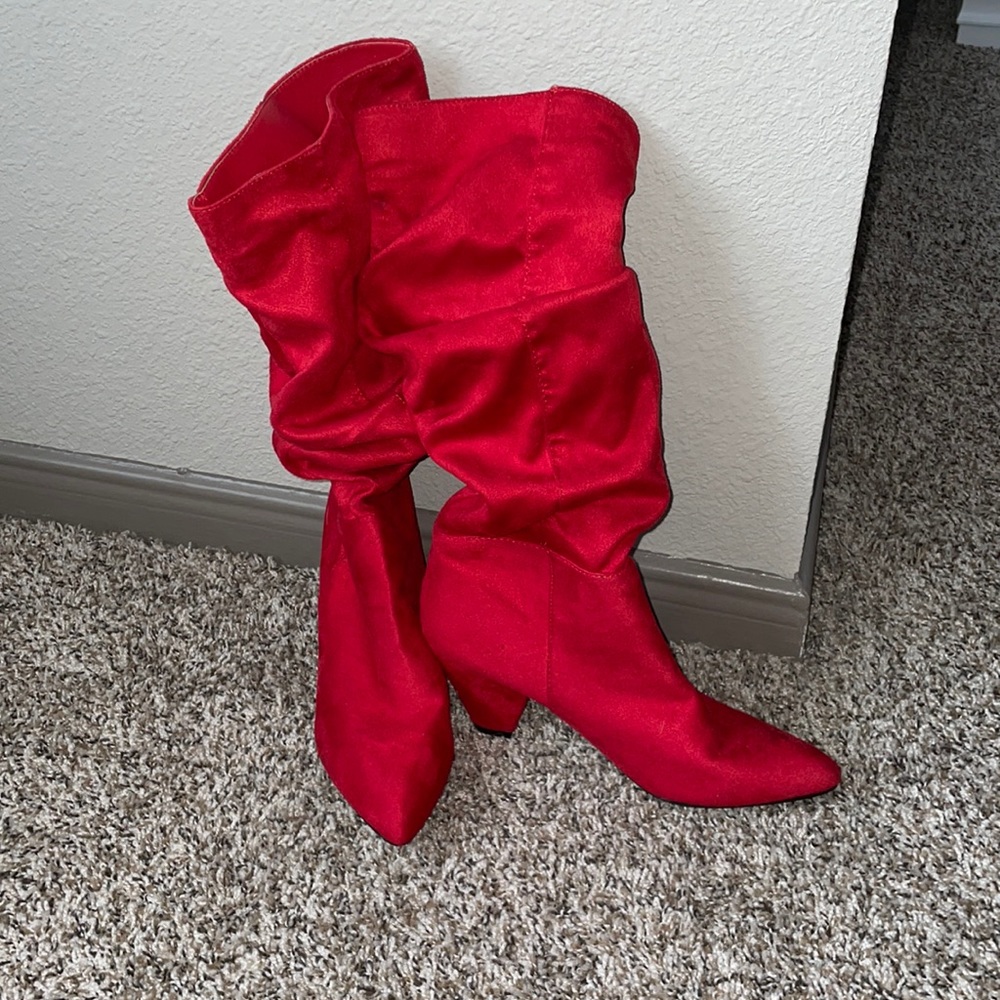 Red Low-Heel Boots